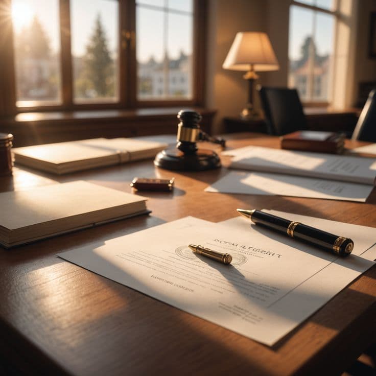 Professional notary desk with legal documents